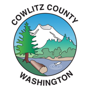 Cowlitz County Logo - Featuring Mount St. Helens, Evergreen Trees, and a River